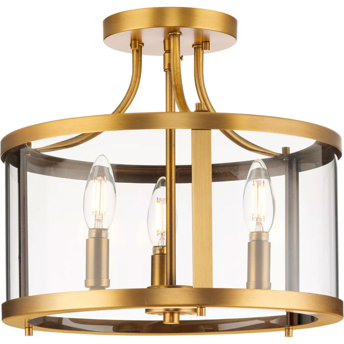 Progress Lighting Gilliam Collection 60W Three-Light Semi-Flush Mount Vintage Brass (P350231-163)