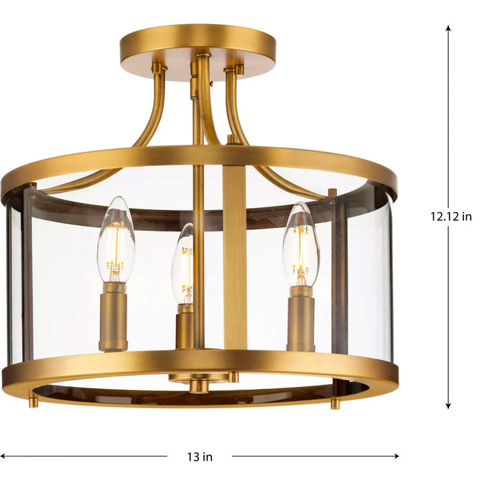 Progress Lighting Gilliam Collection 60W Three-Light Semi-Flush Mount Vintage Brass (P350231-163)