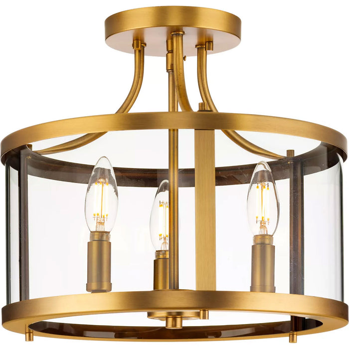 Progress Lighting Gilliam Collection 60W Three-Light Semi-Flush Mount Vintage Brass (P350231-163)