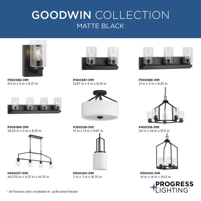 Progress Lighting Goodwin Collection 60W One-Light Mini-Pendant Matte Black (P500410-31M)