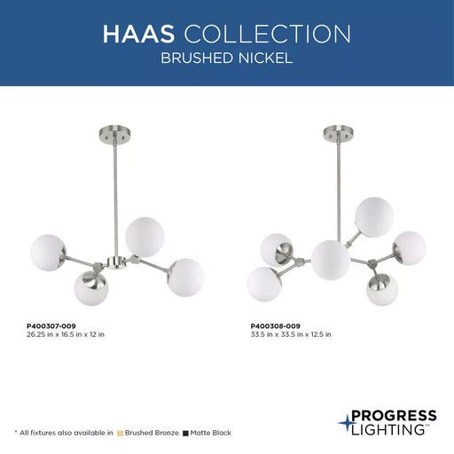 Progress Lighting Haas Collection 60W Four-Light Chandelier Brushed Nickel (P400307-009)