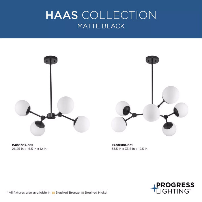 Progress Lighting Haas Collection 60W Four-Light Chandelier Matte Black (P400307-31M)