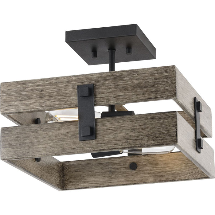 Progress Lighting Hemsworth Collection Black Two-Light 13-1/2 Inch Semi-Flush Mount (P350172-031)