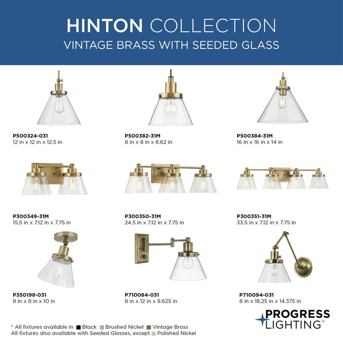 Progress Lighting Hinton Collection 100W One-Light Large Pendant Glass Vintage Brass (P500384-163)