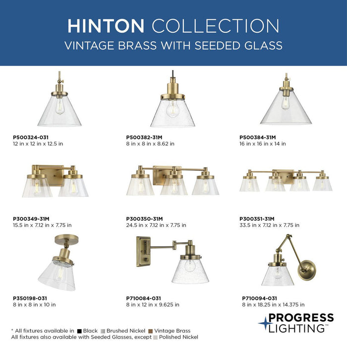 Progress Lighting Hinton Collection 60W One-Light Mini Pendant Glass Vintage Brass (P500382-163)