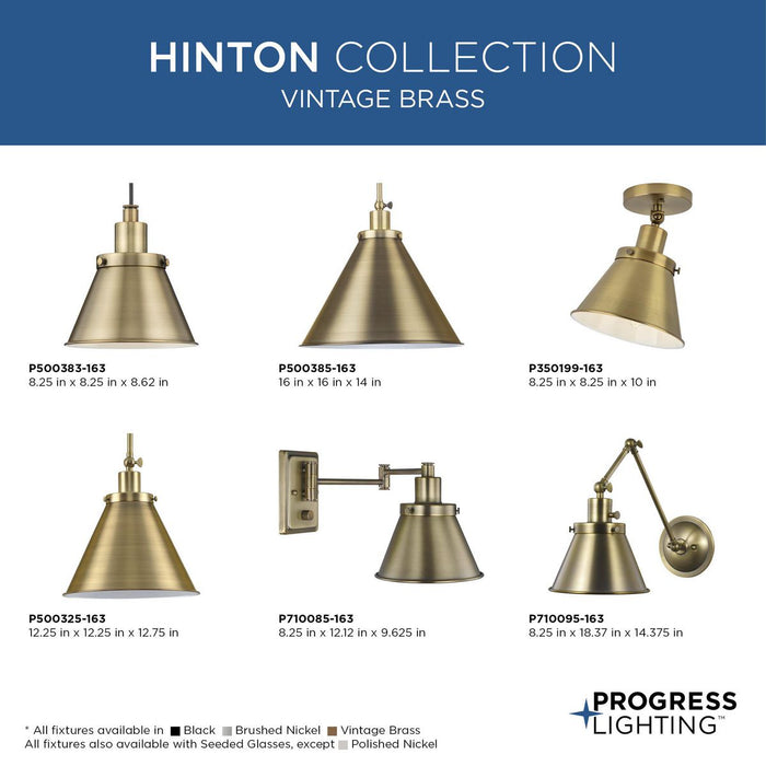 Progress Lighting Hinton Collection 60W One-Light Mini Pendant Metal Vintage Brass (P500383-163)