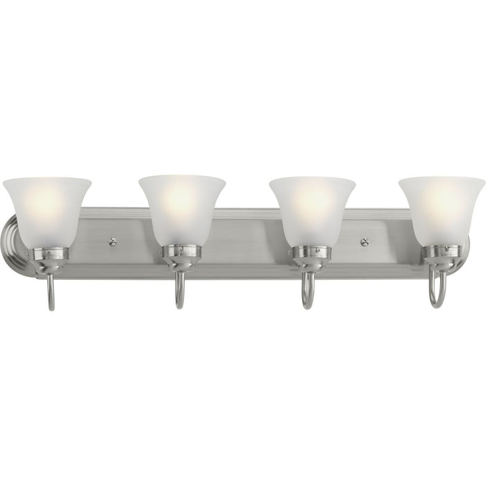 Progress Lighting HomeStyle Collection Four-Light Bath Bracket Fixture Maximum (4) 60W A19 Medium Base Lamps 120V Brushed Nickel/Etched Glass Shade (HS31021-09)
