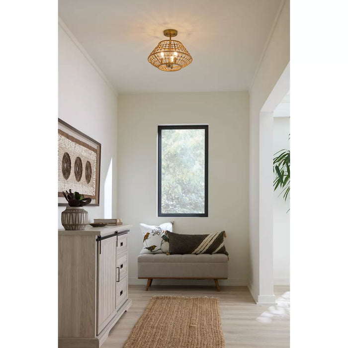 Progress Lighting Laila Collection 60W Three-Light Semi-Flush Mount Convertible Vintage Brass (P350246-163)