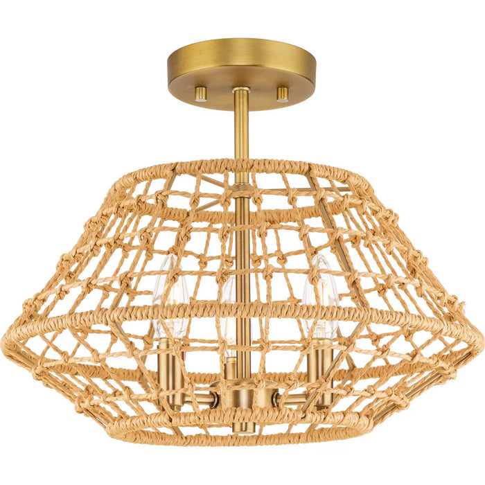 Progress Lighting Laila Collection 60W Three-Light Semi-Flush Mount Convertible Vintage Brass (P350246-163)