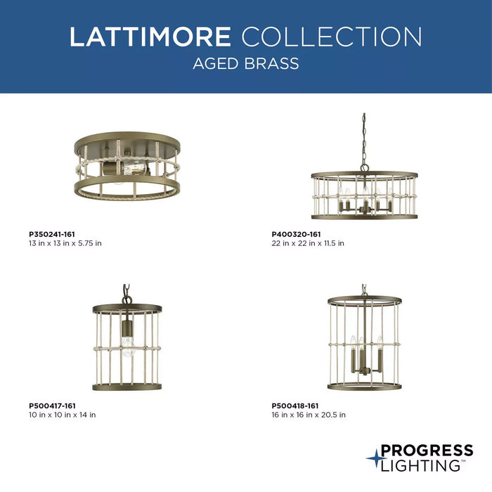 Progress Lighting Lattimore Collection 60W Three-Light Foyer Aged Brass (P500418-161)