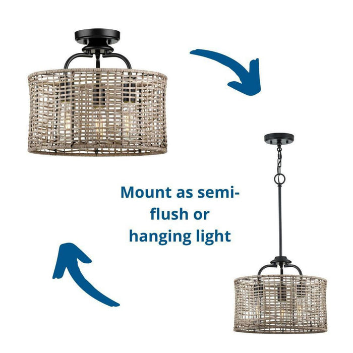 Progress Lighting Lavelle Collection 3 Light 60W Medium Base Semi-Flush Convertible Close To Ceiling Fixture (P350183-031)