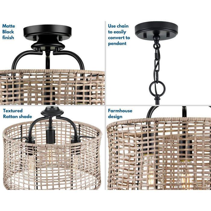 Progress Lighting Lavelle Collection 3 Light 60W Medium Base Semi-Flush Convertible Close To Ceiling Fixture (P350183-031)