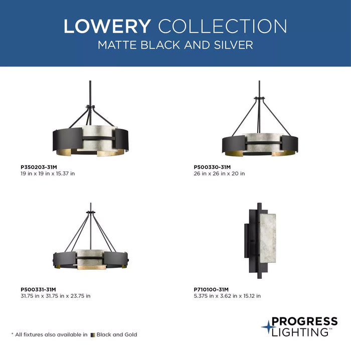 Progress Lighting Lowery Collection 60W Three-Light Semi-Flush Mount Fixture Convertible Matte Black (P350203-31M)