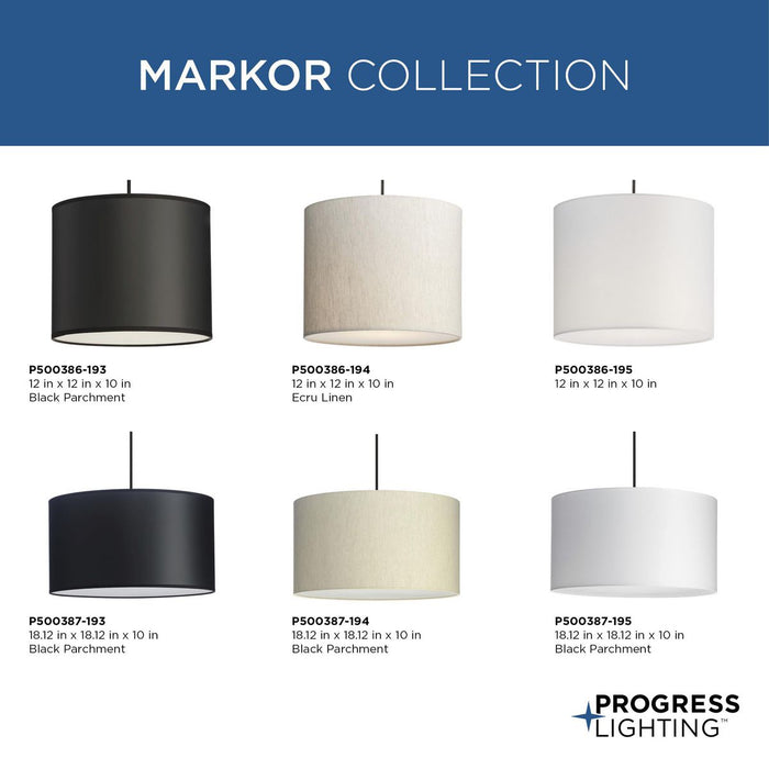 Progress Lighting Markor Collection 60W Three-Light Drum Pendant Black Parchment (P500387-193)