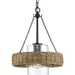 Progress Lighting Pembroke Collection One-Light 18.5 Inch Matte Black Coastal Outdoor Pendant With Mocha Rattan Accents/Seeded Glass Shade (P550126-31M)