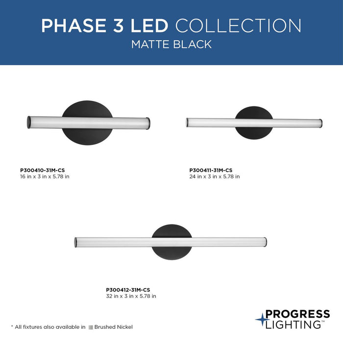 Progress Lighting Phase 3 LED Collection 11W 16 Inch LED Vanity Fixture Matte Black (P300410-31M-CS)