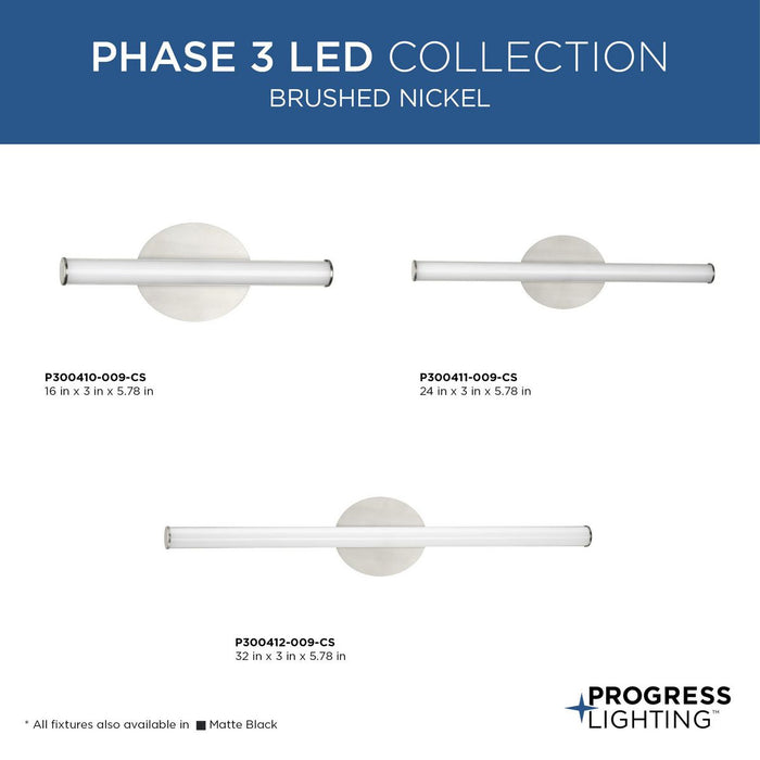 Progress Lighting Phase 3 LED Collection 18W 24 Inch LED Vanity Fixture Brushed Nickel (P300411-009-CS)