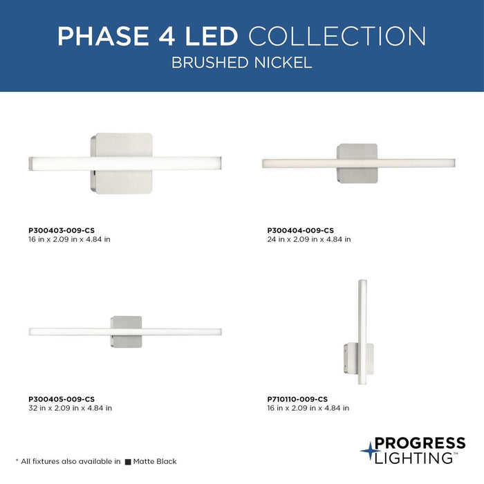 Progress Lighting Phase 4 LED Collection 11W 16 Inch LED Linear Vanity Fixture Brushed Nickel (P710110-009-CS)