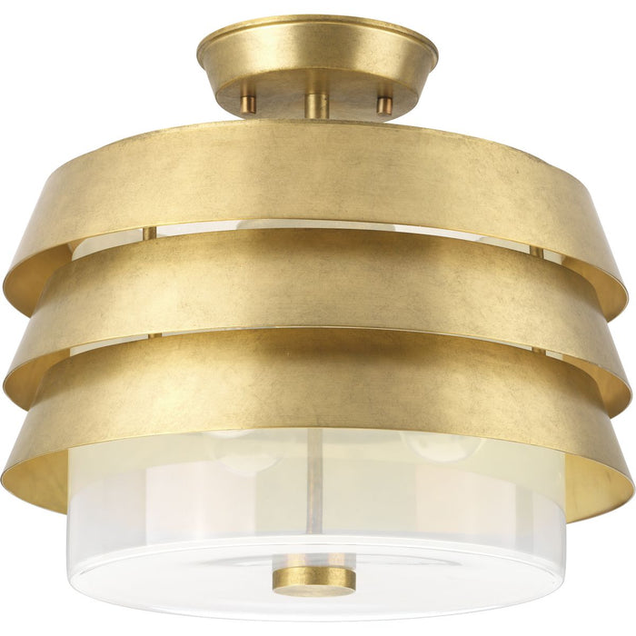 Progress Lighting Point Dume Sandbar 3 Light 15 Inch Brushed Brass Semi-Flush Convertible Ceiling Light (P350141-160)