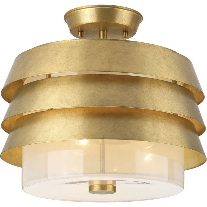Progress Lighting Point Dume Sandbar 3 Light 15 Inch Brushed Brass Semi-Flush Convertible Ceiling Light (P350141-160)