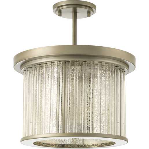Progress Lighting Point Dume Sequit Point 3 Light 14 Inch Antique Nickel Semi-Flush Convertible Ceiling Light (P350142-081)