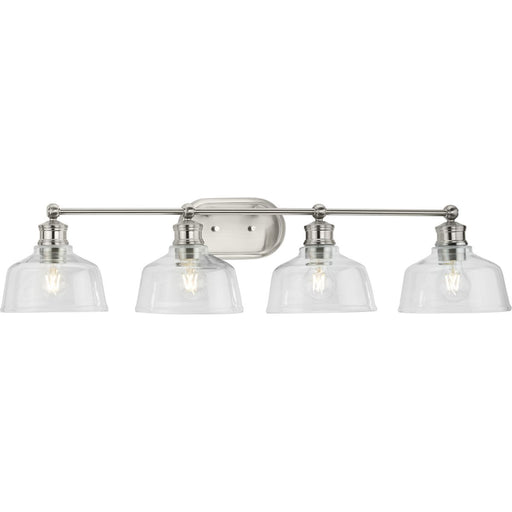 Progress Lighting Singleton Collection Four-Light 36 Inch Brushed Nickel Farmhouse Vanity Light With Clear Glass Shades (P300398-009)