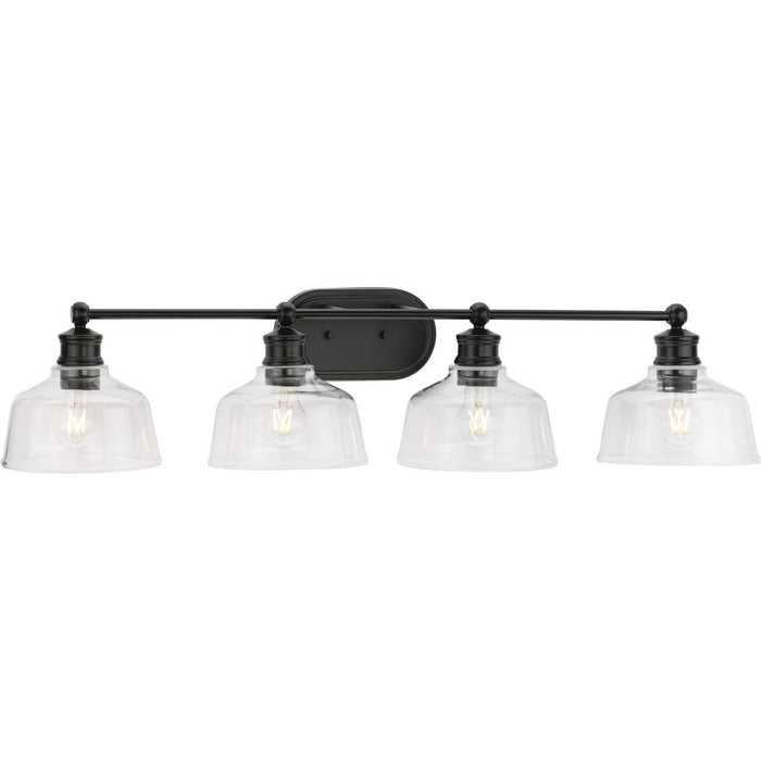 Progress Lighting Singleton Collection Four-Light 36 Inch Matte Black Farmhouse Vanity Light With Clear Glass Shades (P300398-31M)