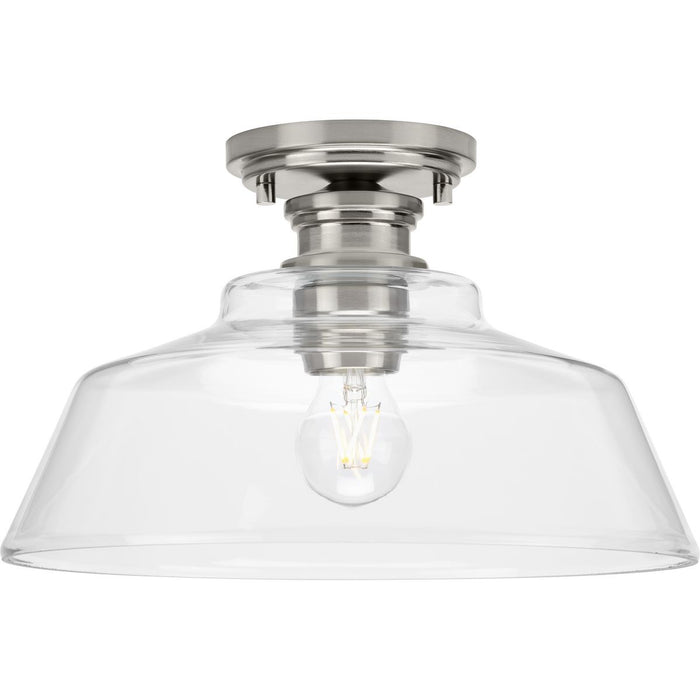 Progress Lighting Singleton Collection One-Light 14 Inch Brushed Nickel Farmhouse Medium Semi-Flush Mount Light With Clear Glass Shade (P350227-009)