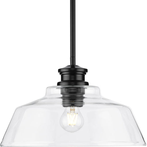 Progress Lighting Singleton Collection One-Light 14 Inch Matte Black Farmhouse Medium Pendant Light With Clear Glass Shade (P500381-31M)