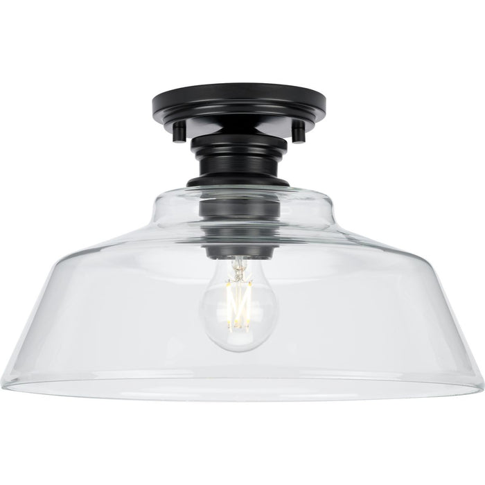 Progress Lighting Singleton Collection One-Light 14 Inch Matte Black Farmhouse Medium Semi-Flush Mount Light With Clear Glass Shade (P350227-31M)