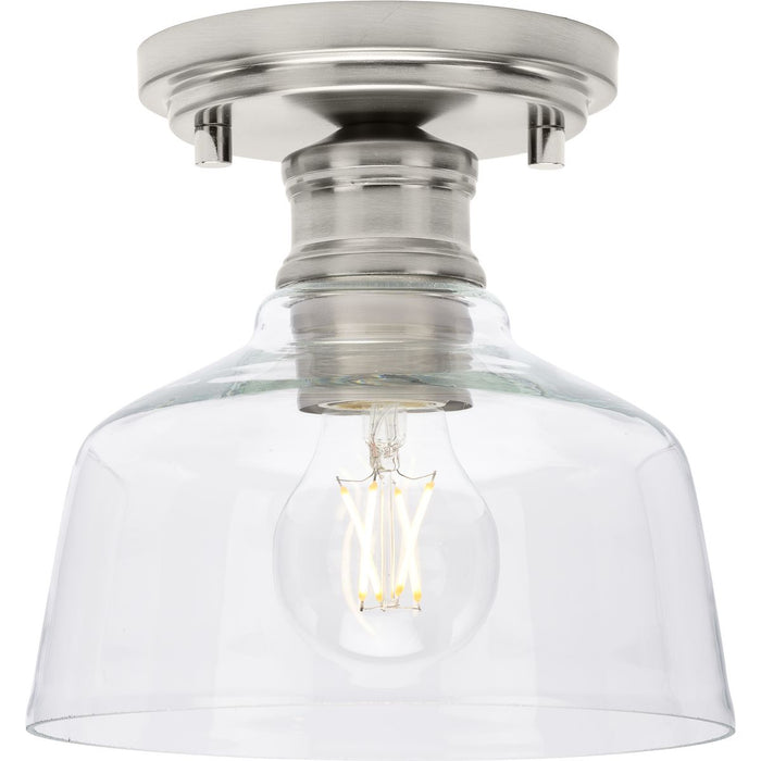 Progress Lighting Singleton Collection One-Light 7.62 Inch Brushed Nickel Farmhouse Small Semi-Flush Mount Light With Clear Glass Shade (P350226-009)