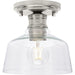 Progress Lighting Singleton Collection One-Light 7.62 Inch Brushed Nickel Farmhouse Small Semi-Flush Mount Light With Clear Glass Shade (P350226-009)
