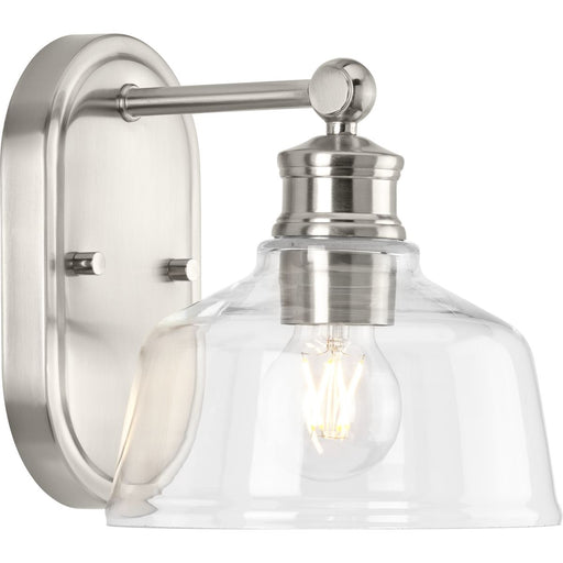 Progress Lighting Singleton Collection One-Light 7.62 Inch Brushed Nickel Farmhouse Vanity Light With Clear Glass Shade (P300395-009)