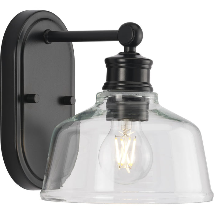 Progress Lighting Singleton Collection One-Light 7.62 Inch Matte Black Farmhouse Vanity Light With Clear Glass Shade (P300395-31M)