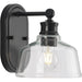Progress Lighting Singleton Collection One-Light 7.62 Inch Matte Black Farmhouse Vanity Light With Clear Glass Shade (P300395-31M)