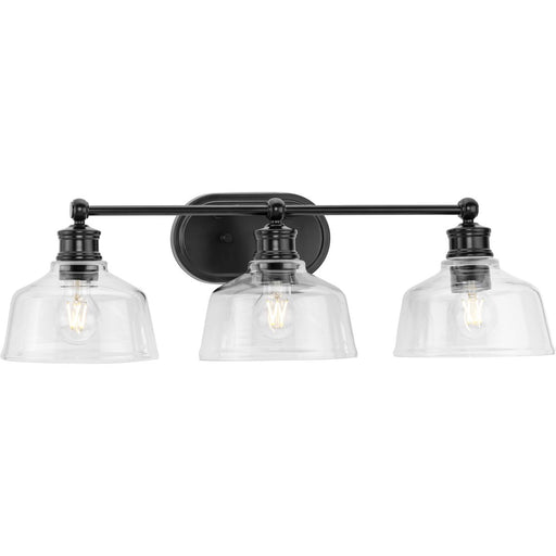 Progress Lighting Singleton Collection Three-Light 26.5 Inch Matte Black Farmhouse Vanity Light With Clear Glass Shades (P300397-31M)