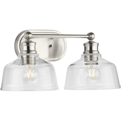 Progress Lighting Singleton Collection Two-Light 17 Inch Brushed Nickel Farmhouse Vanity Light With Clear Glass Shade (P300396-009)