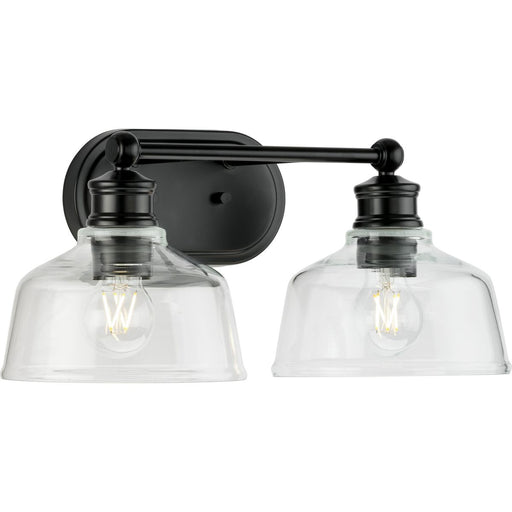 Progress Lighting Singleton Collection Two-Light 17 Inch Matte Black Farmhouse Vanity Light With Clear Glass Shades (P300396-31M)