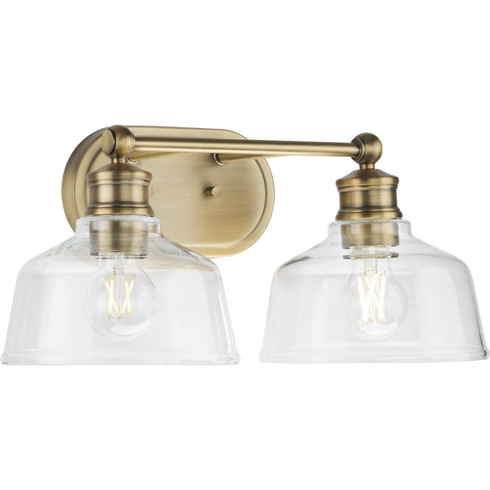 Progress Lighting Singleton Collection Two-Light 17 Inch Vintage Brass Farmhouse Vanity Light With Clear Glass Shades (P300396-163)