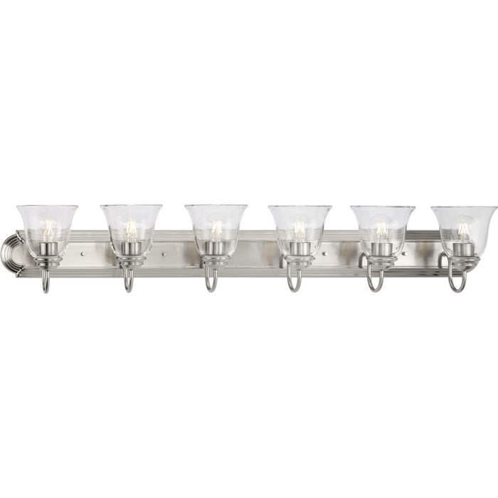 Progress Lighting Six-Light Brushed Nickel Transitional Bath/Vanity Light With Clear Glass For Bathroom (P300394-009)