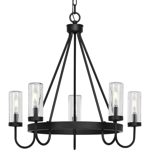 Progress Lighting Swansea Collection Four-Light 24 Inch Matte Black Transitional Round Outdoor Chandelier With Clear Glass Shades (P550130-31M)