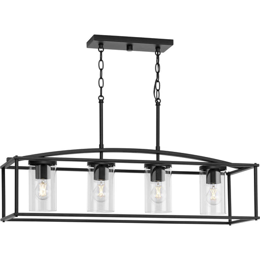 Progress Lighting Swansea Collection Four-Light Three 6 Inch Matte Black Transitional Outdoor Chandelier With Clear Glass Shades (P550129-31M)