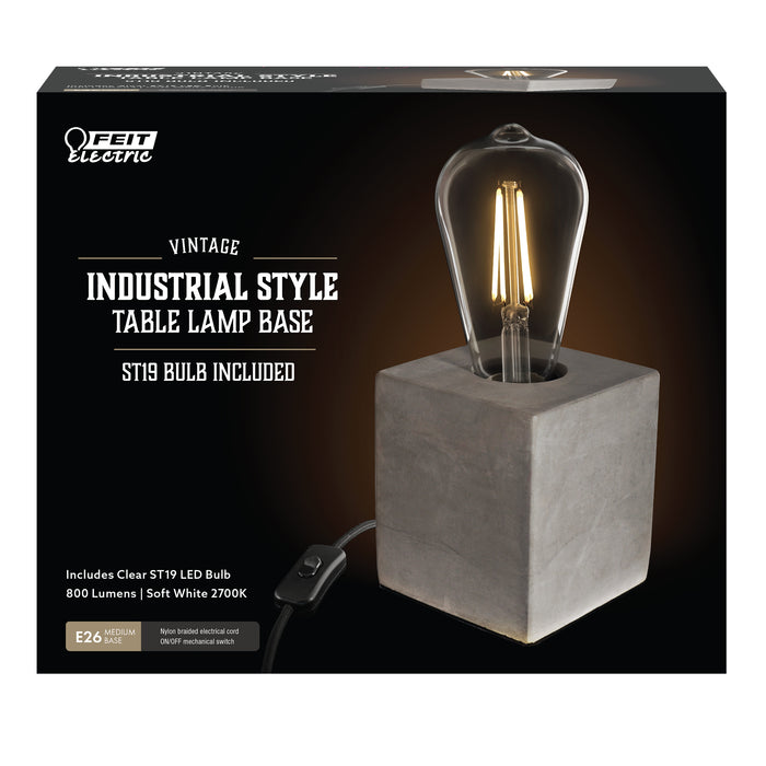 Feit Electric 3.5 Inch Cube Vintage Industrial Style Table Lamp Base With Clear ST19 Bulb 5.5W Vintage LED (CUBE1/ST19/CA)