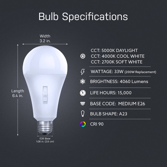 Feit Electric [300W Equivalent] A23 CCT Selectable 2700K/4000K/5000K LED Bulb (OM300/3CCT/LEDI)