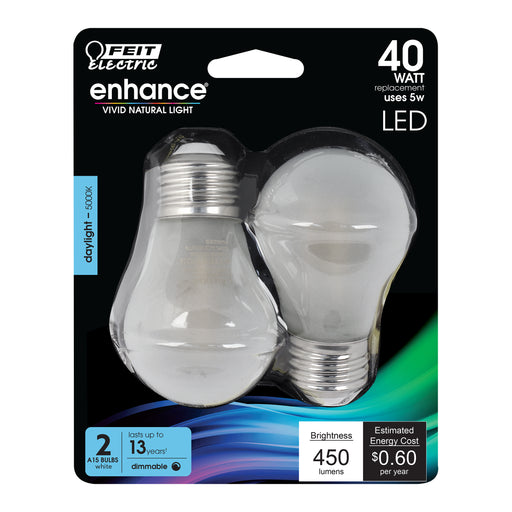 Feit Electric A15 Dimmable Daylight Frost Glass Filament Enhance LED Bulb 2-Pack (BPA1540W950CAFIL2/RP)