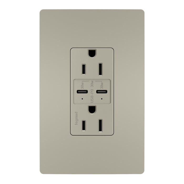 Pass and Seymour Radiant 30W Power Delivery USB Type C/C Outlet 15A Nickel (R26USBPDNICC6)