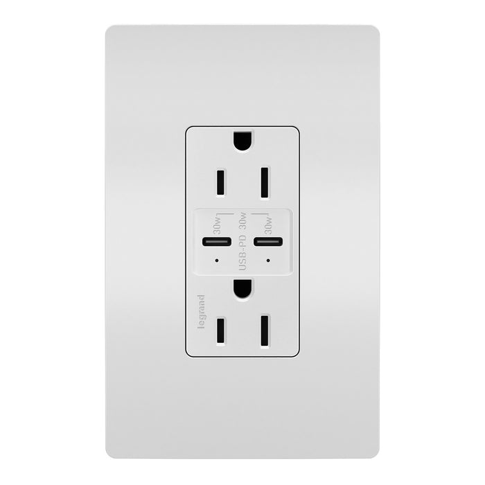 Pass and Seymour Radiant 30W Power Delivery USB Type CC Outlet 15A White (R26USBPDWCC6)