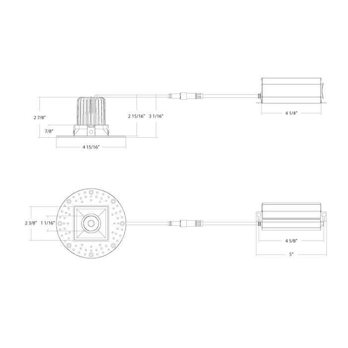 RAB LED Trimless Downlight 2 Inch Square 9W 600Lm 90 CRI CCT Selectable 2700K/3000K/3500K/4000K/5000K 38 Degree Beam Angle Triac Dimming Black Smooth (R2STLB)