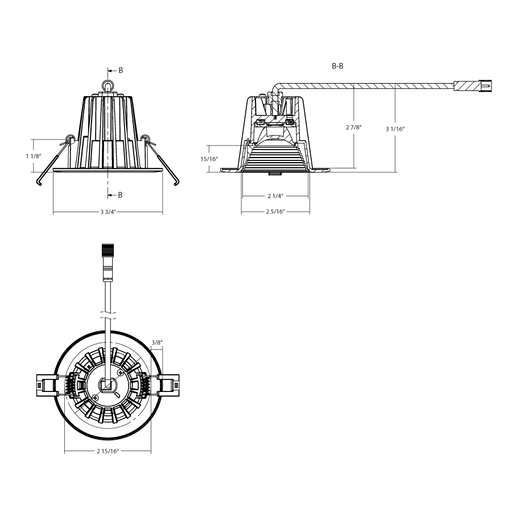 RAB 3 Inch LED Recessed Downlight 9W 90 CRI CCT Field Adjustable 2700K/3000K/3500K/4000K/5000K Triac Dimming Round White Baffle Trim (R3-9B)