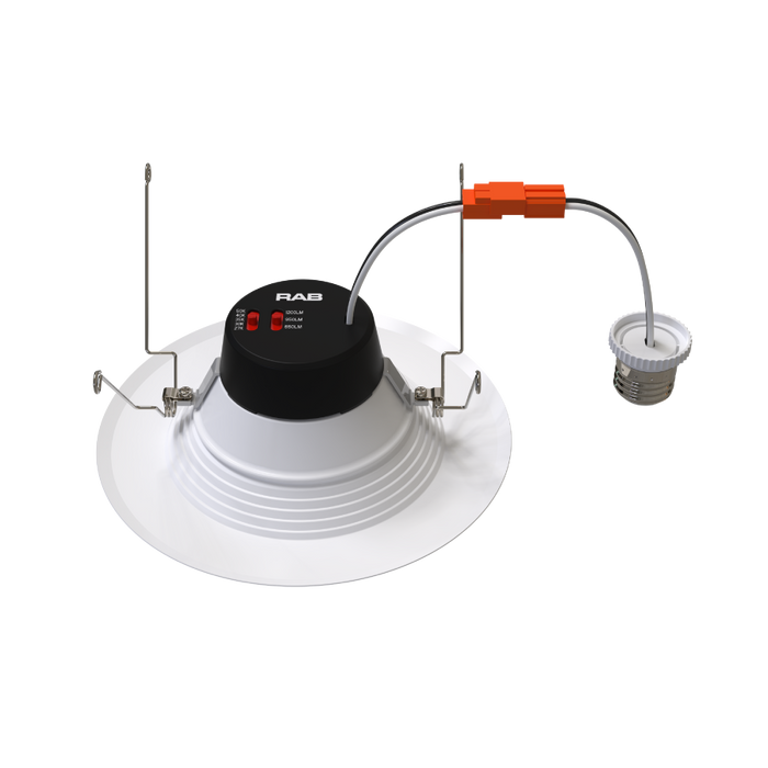 RAB 6 Inch LED Retrofit Downlight Wattage/CCT Selectable 14W/11W/7.5W 2700K/3000K/3500K/4000K/5000K Baffle Trim 90 CRI White (R34X-6B)